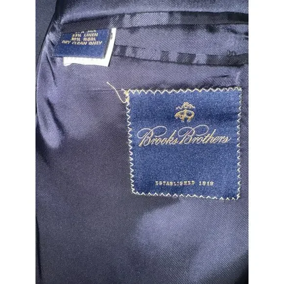 Brooks Brothers Blazer Silk Linen Wool Blend 2 Button Blue Men Size 44R